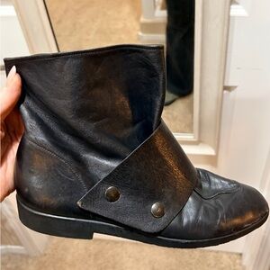 Made in France Stylish Black Leather Womens Short Booties- 8-8.5